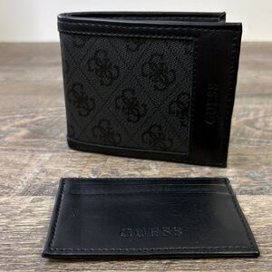 GUESS Black Logo Bifold Wallet + Removable ID Insert – Classic Monogram